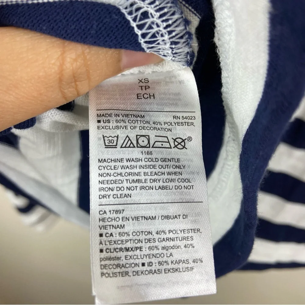 Old Navy The Easy Tee Navy White‎ Striped Breton Shirt Kiss Size XS Coastal - Picture 10 of 10